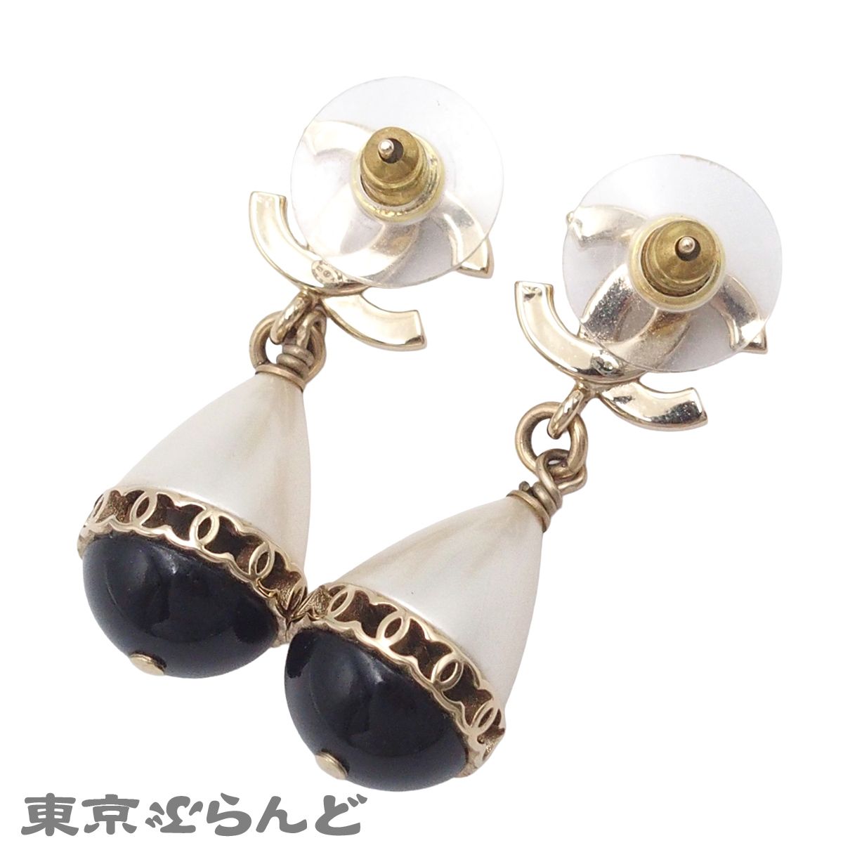 シャネル CHANEL ピアス スイング ココマーク ゴールドxホワイトx