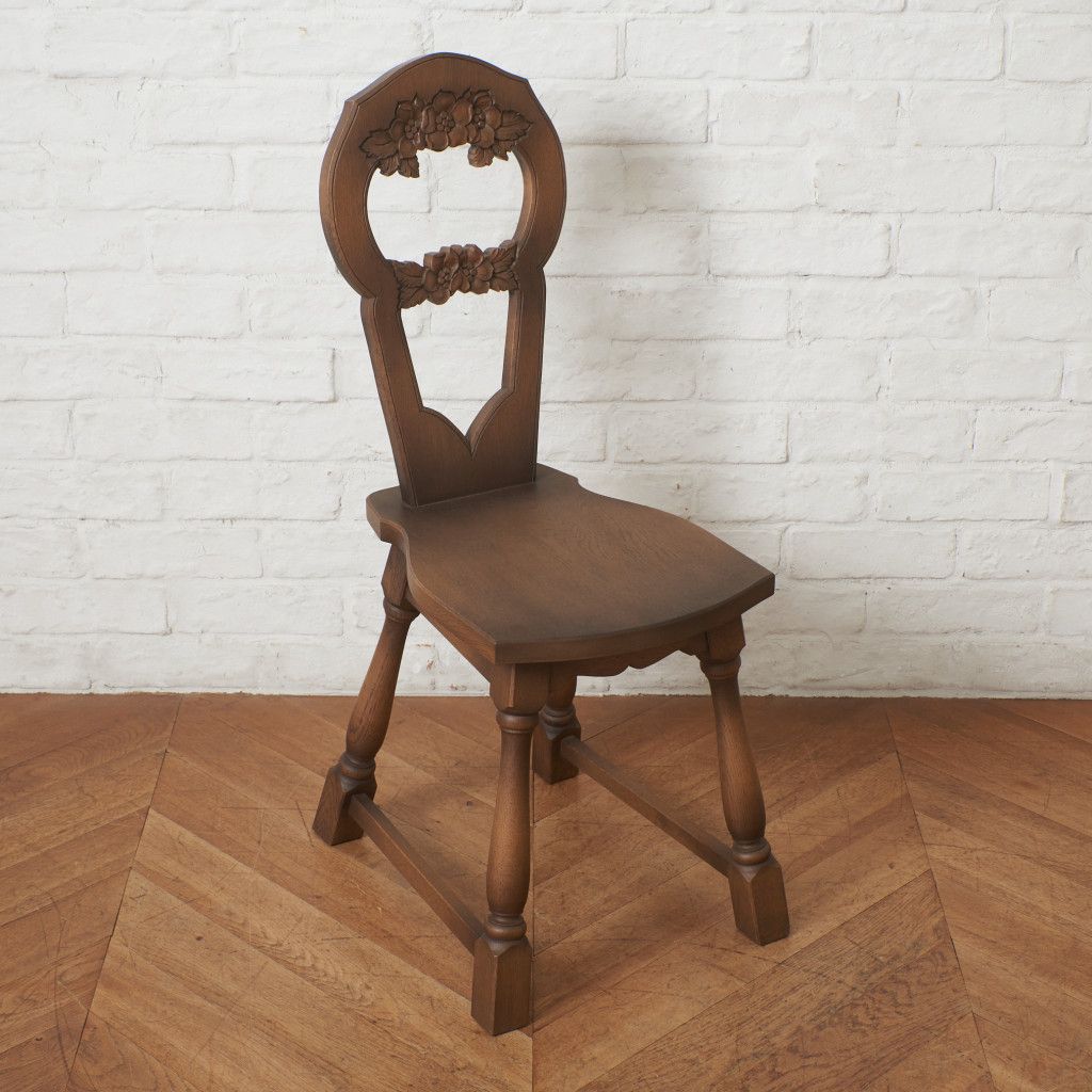 アルザス ペザント 民芸 スタイル 木彫刻 チェア オーク 無垢材 飾り