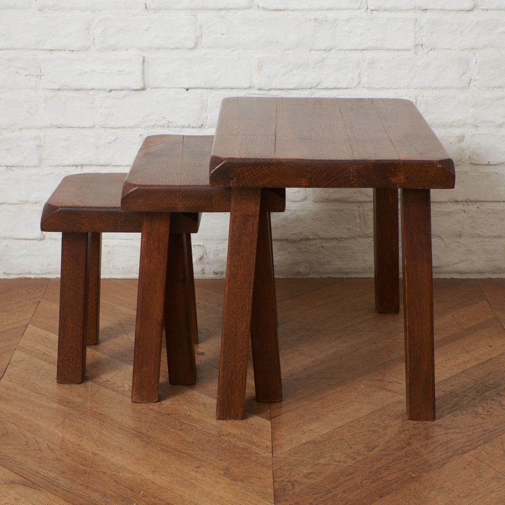 オランダ製 オーク ネストテーブル 木製 サイドテーブル 民芸家具
