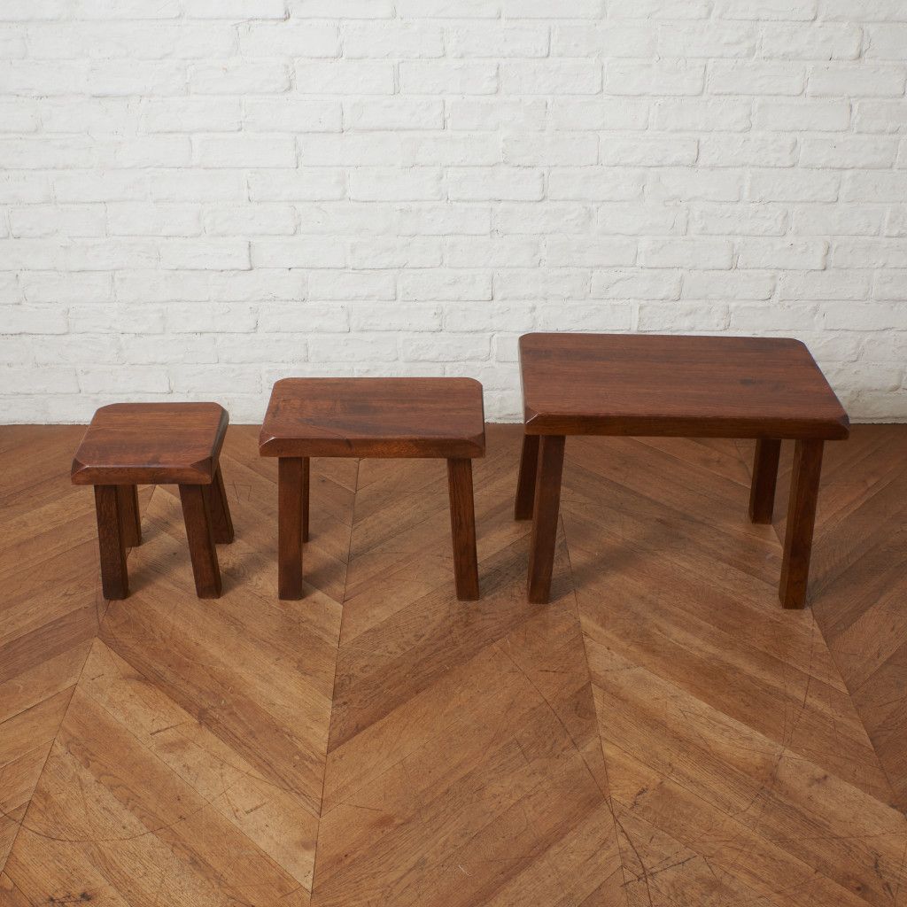 オランダ製 オーク ネストテーブル 木製 サイドテーブル 民芸家具