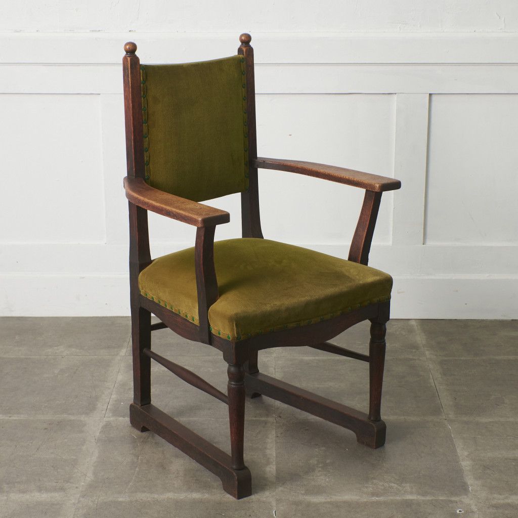 年代物 アームチェア オーク 無垢材 ダイニングチェア 鋲打ち 椅子
