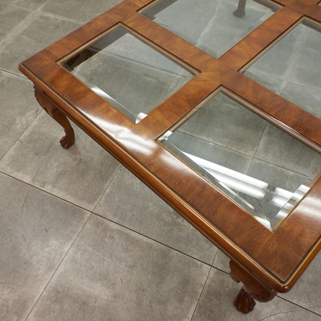 DREXEL HERITAGE センターテーブル ガラストップ 木彫刻 猫脚 コーヒー