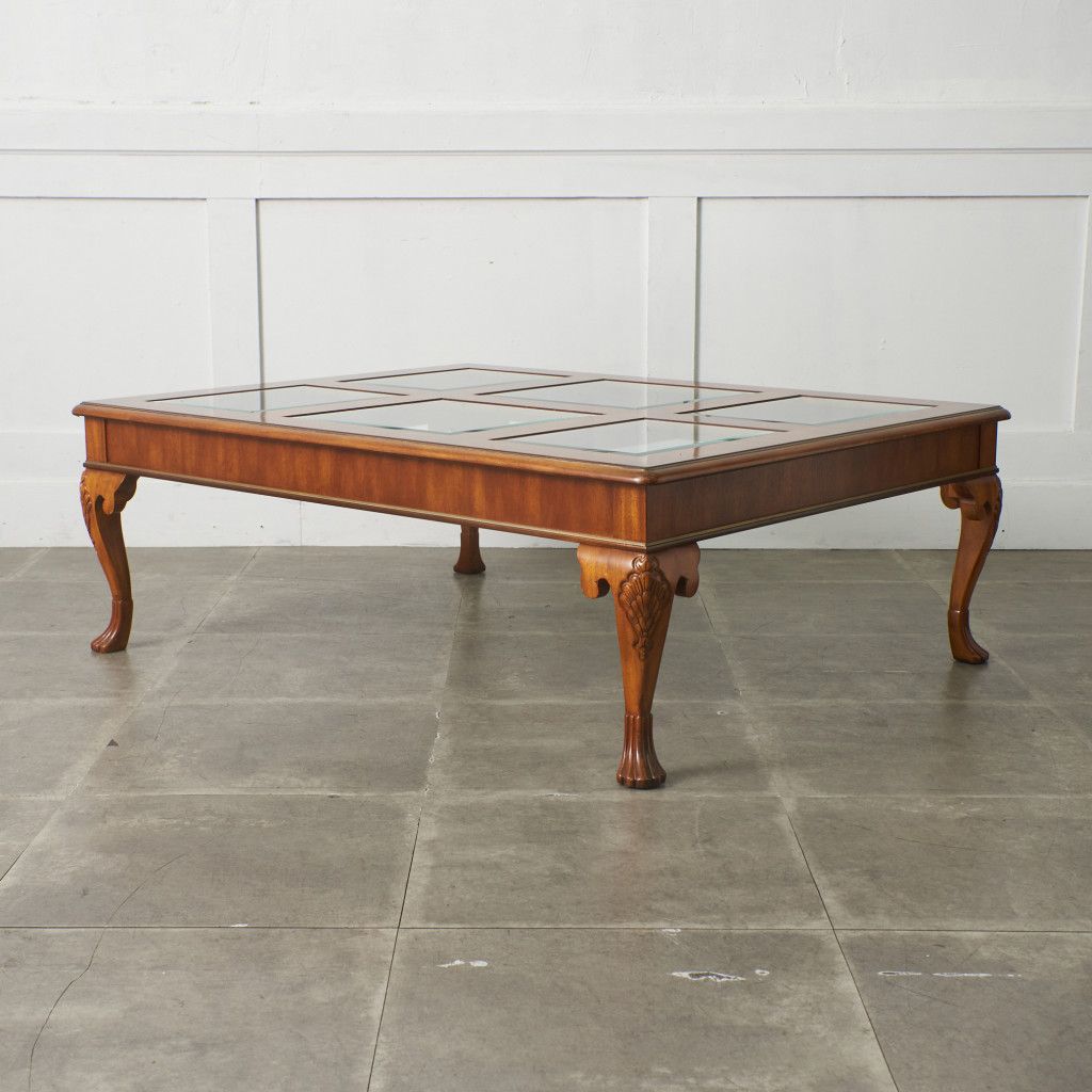 DREXEL HERITAGE センターテーブル ガラストップ 木彫刻 猫脚 コーヒー