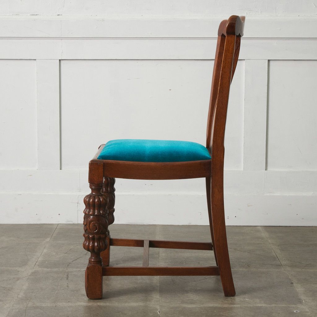 張替済 英国 アンティーク ダイニングチェア 木彫刻 オーク 木製
