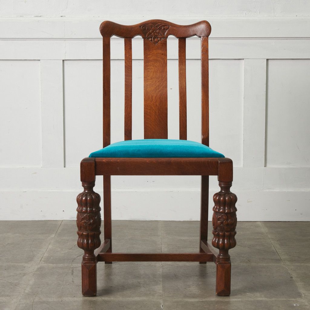 張替済 英国 アンティーク ダイニングチェア 木彫刻 オーク 木製