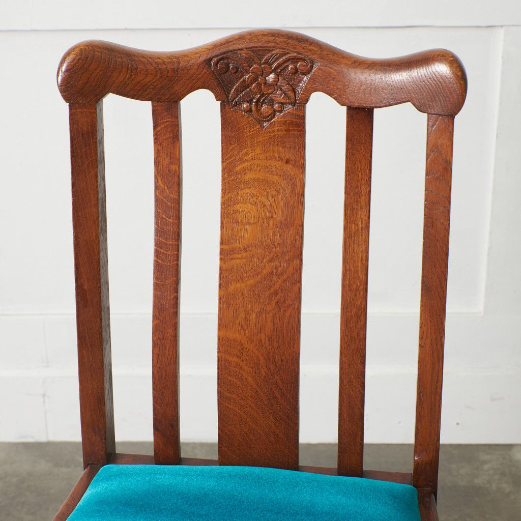 張替済 英国 アンティーク ダイニングチェア 木彫刻 オーク 木製