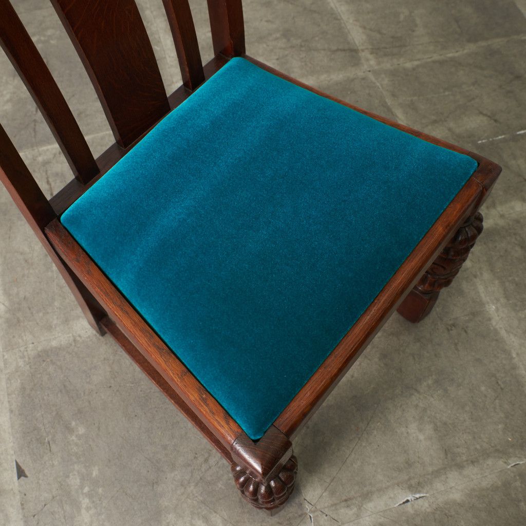 張替済 英国 アンティーク ダイニングチェア 木彫刻 オーク 木製