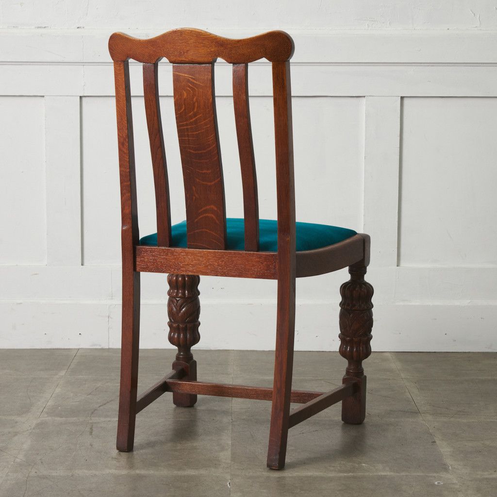 張替済 英国 アンティーク ダイニングチェア 木彫刻 オーク 木製