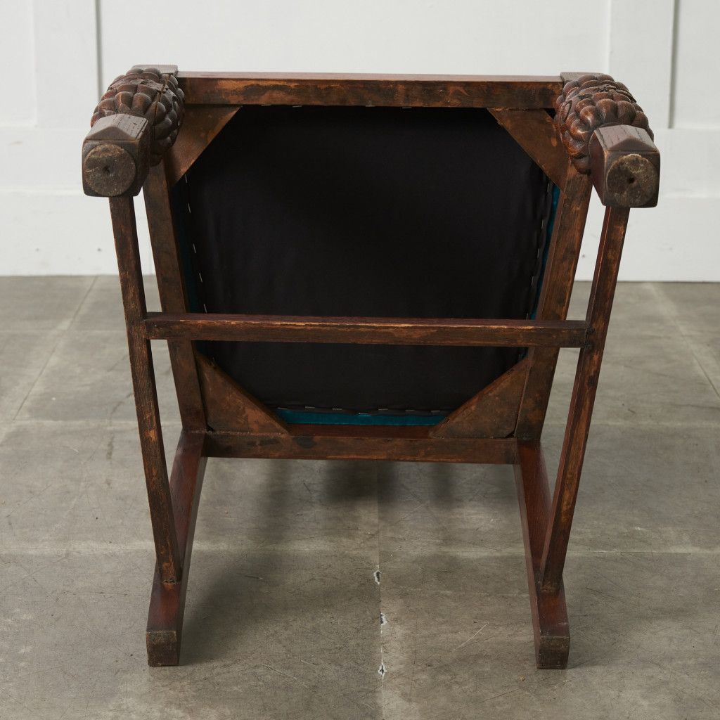 張替済 英国 アンティーク ダイニングチェア 木彫刻 オーク 木製