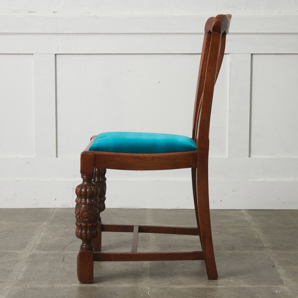 張替済 英国 アンティーク ダイニングチェア 木彫刻 オーク 木製