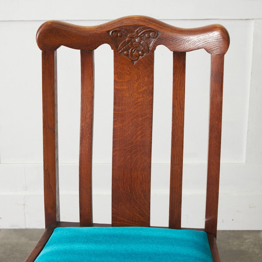 張替済 英国 アンティーク ダイニングチェア 木彫刻 オーク 木製
