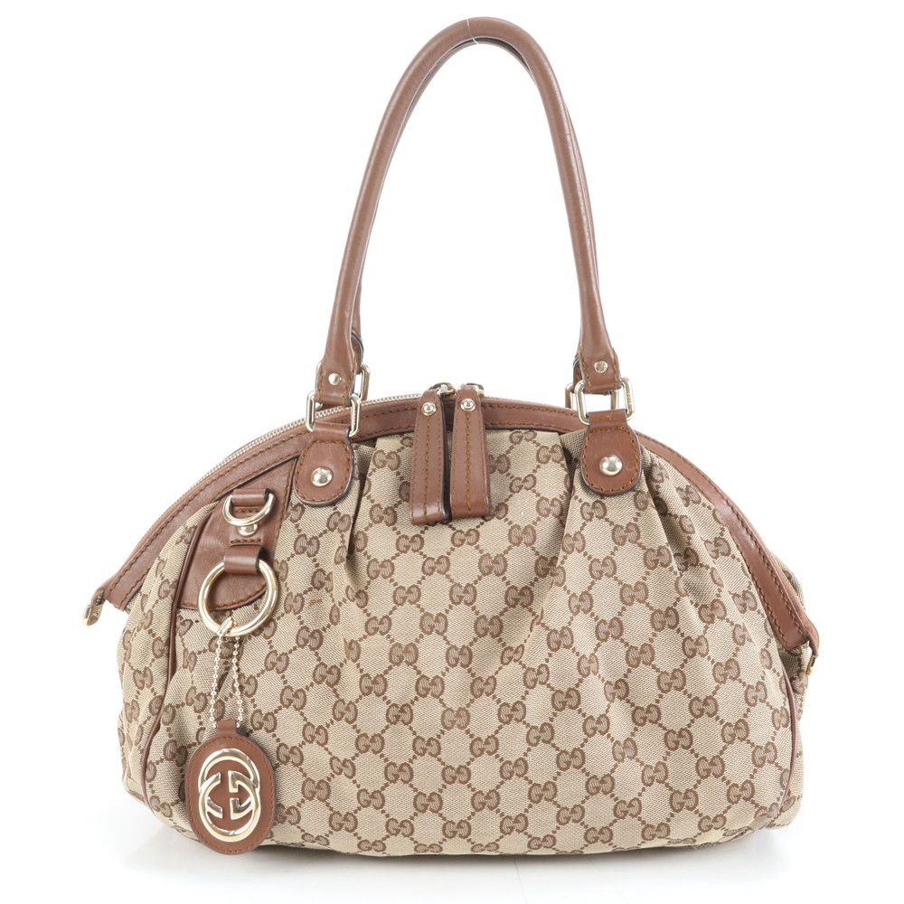 美品 グッチ GG キャンバス スーキー 223974 レザー トート バッグ