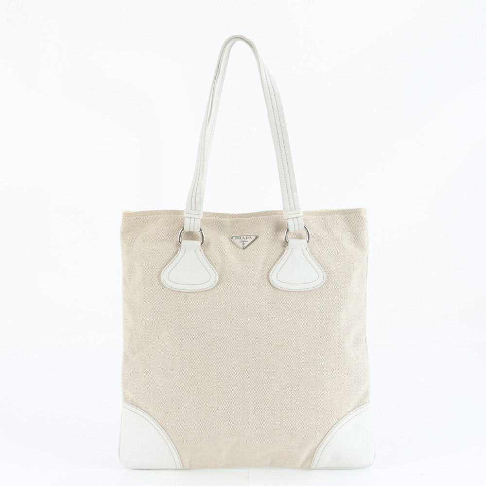 美品 プラダ 三角ロゴ レザー キャンバス トート バッグ 肩掛け