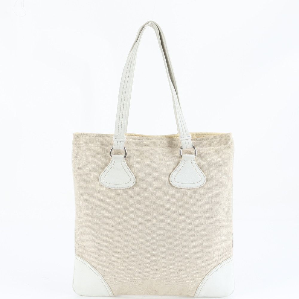 美品 プラダ 三角ロゴ レザー キャンバス トート バッグ 肩掛け