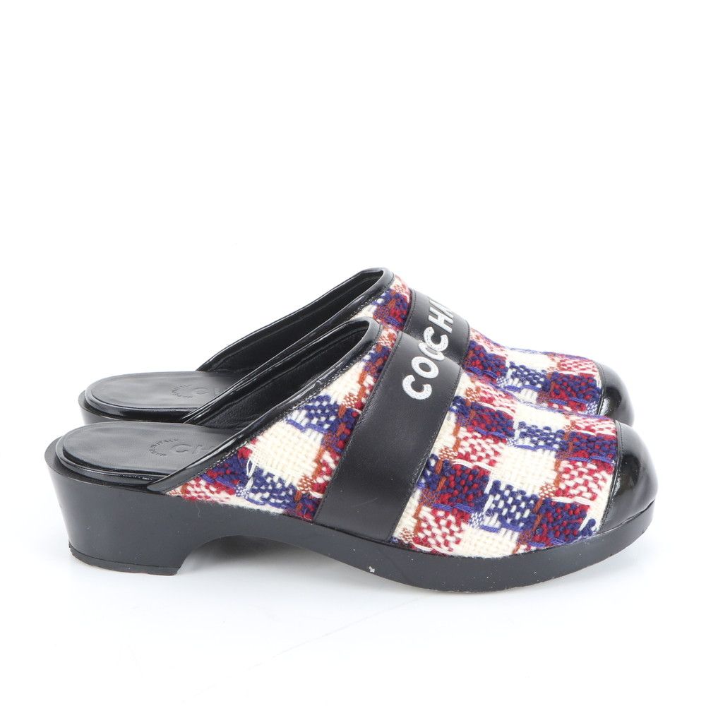 極美品 シャネル サボ COCO CHANEL ツイード レザー ヒール サンダル