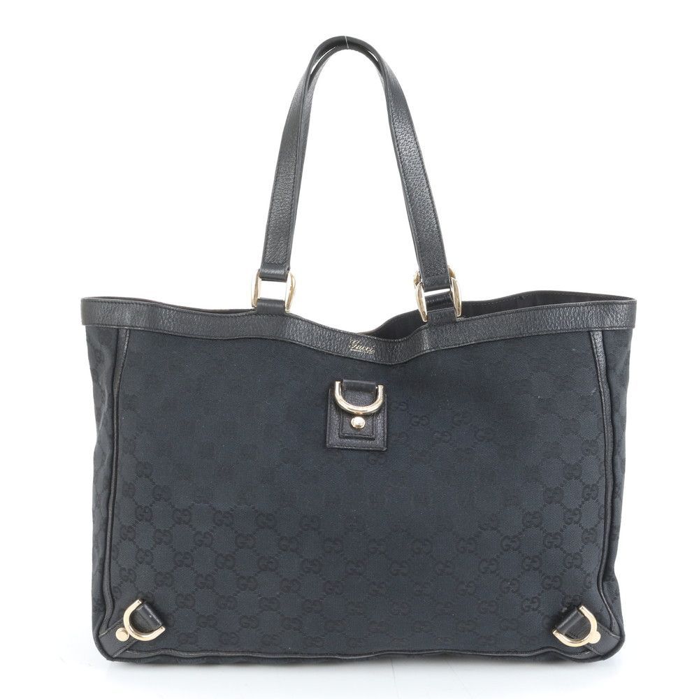 美品 グッチ GG キャンバス アビー 141472 レザー トート バッグ