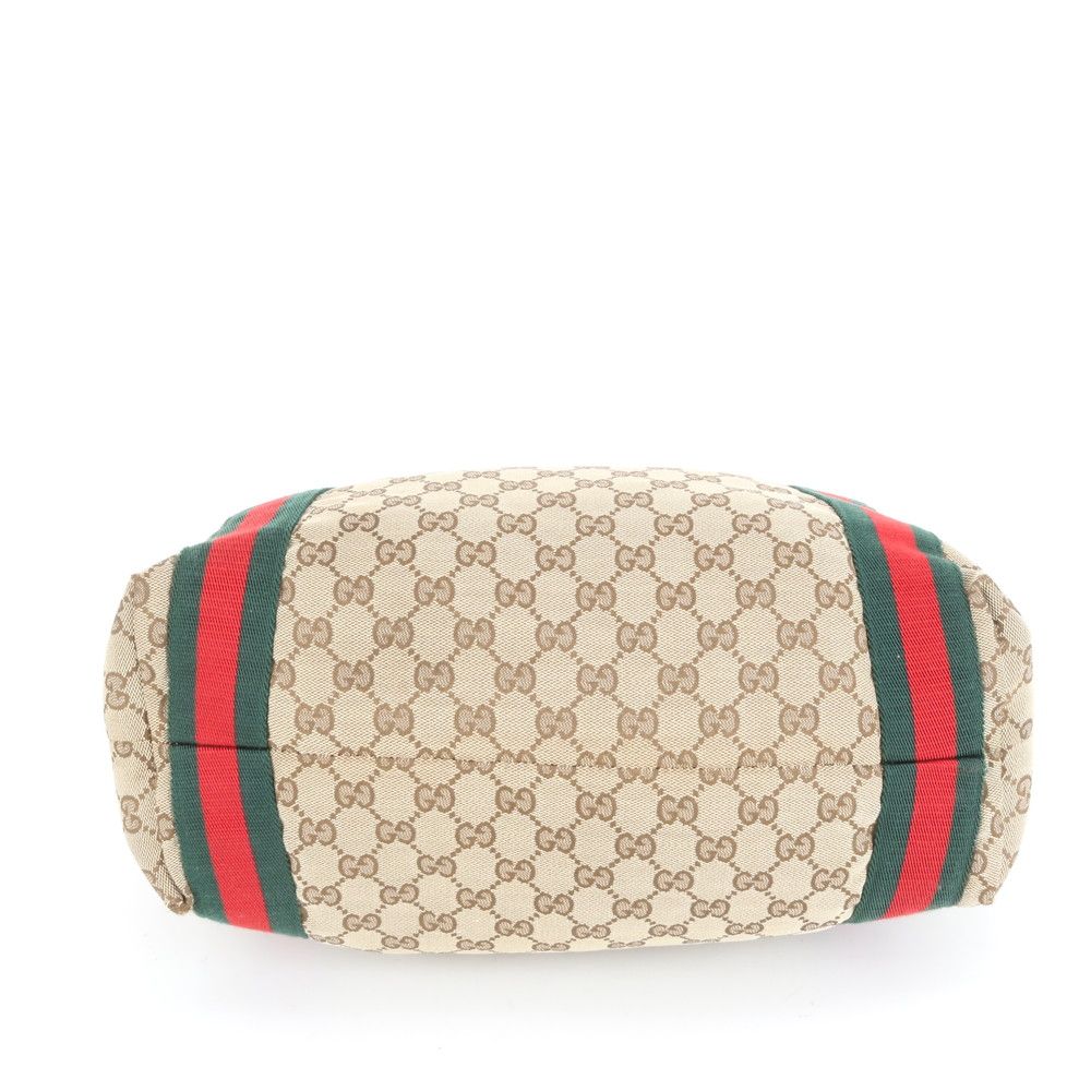 美品 グッチ GG キャンバス シェリー ライン 189669 レザー トート