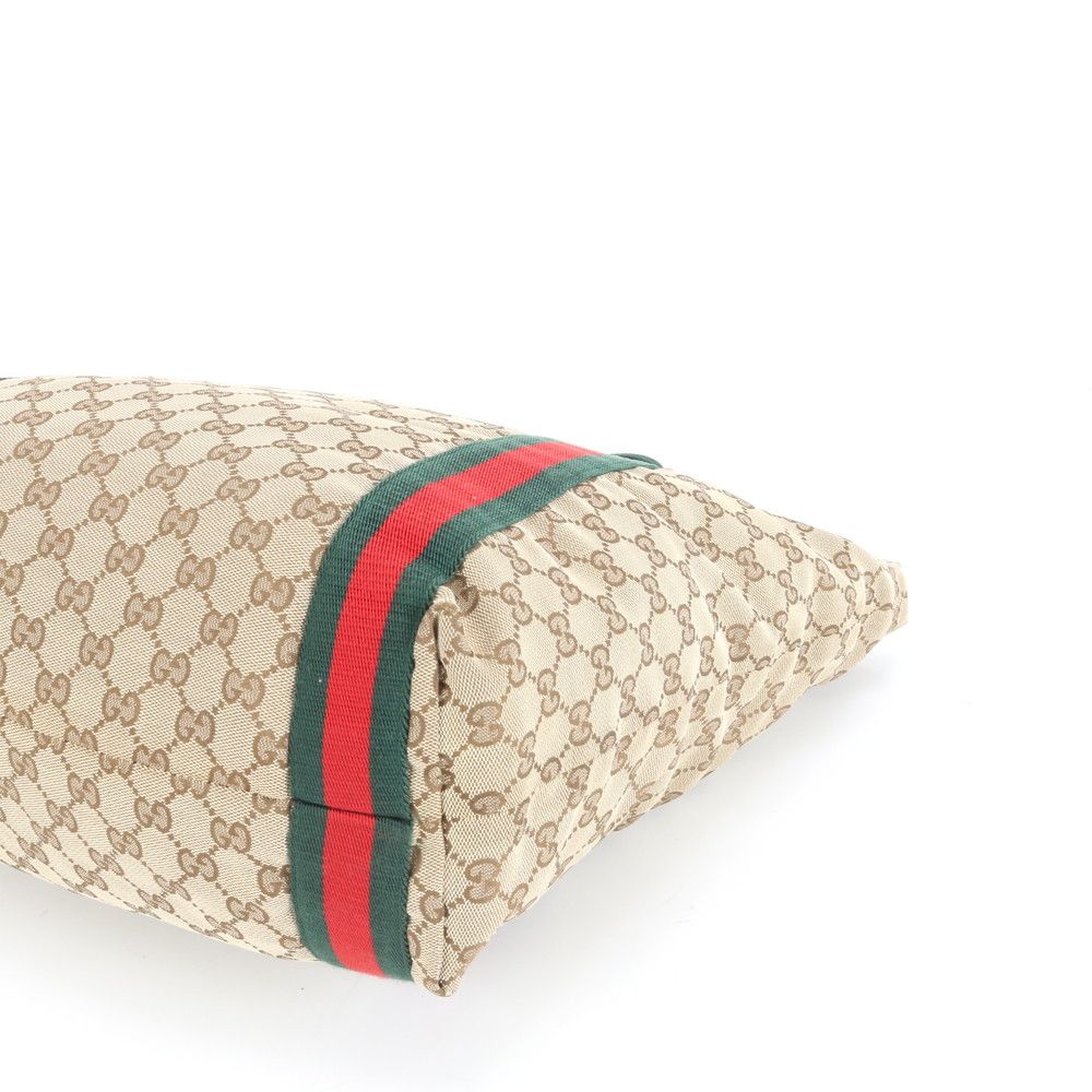 美品 グッチ GG キャンバス シェリー ライン 189669 レザー トート