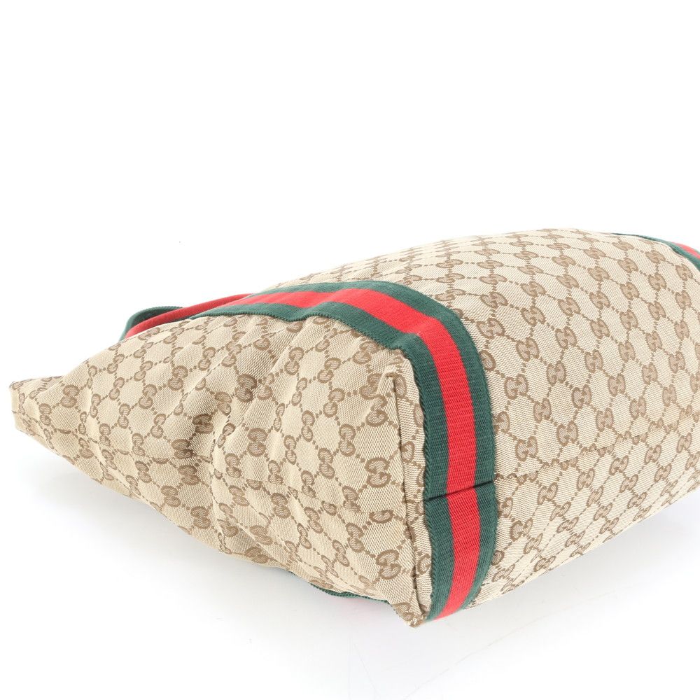 美品 グッチ GG キャンバス シェリー ライン 189669 レザー トート