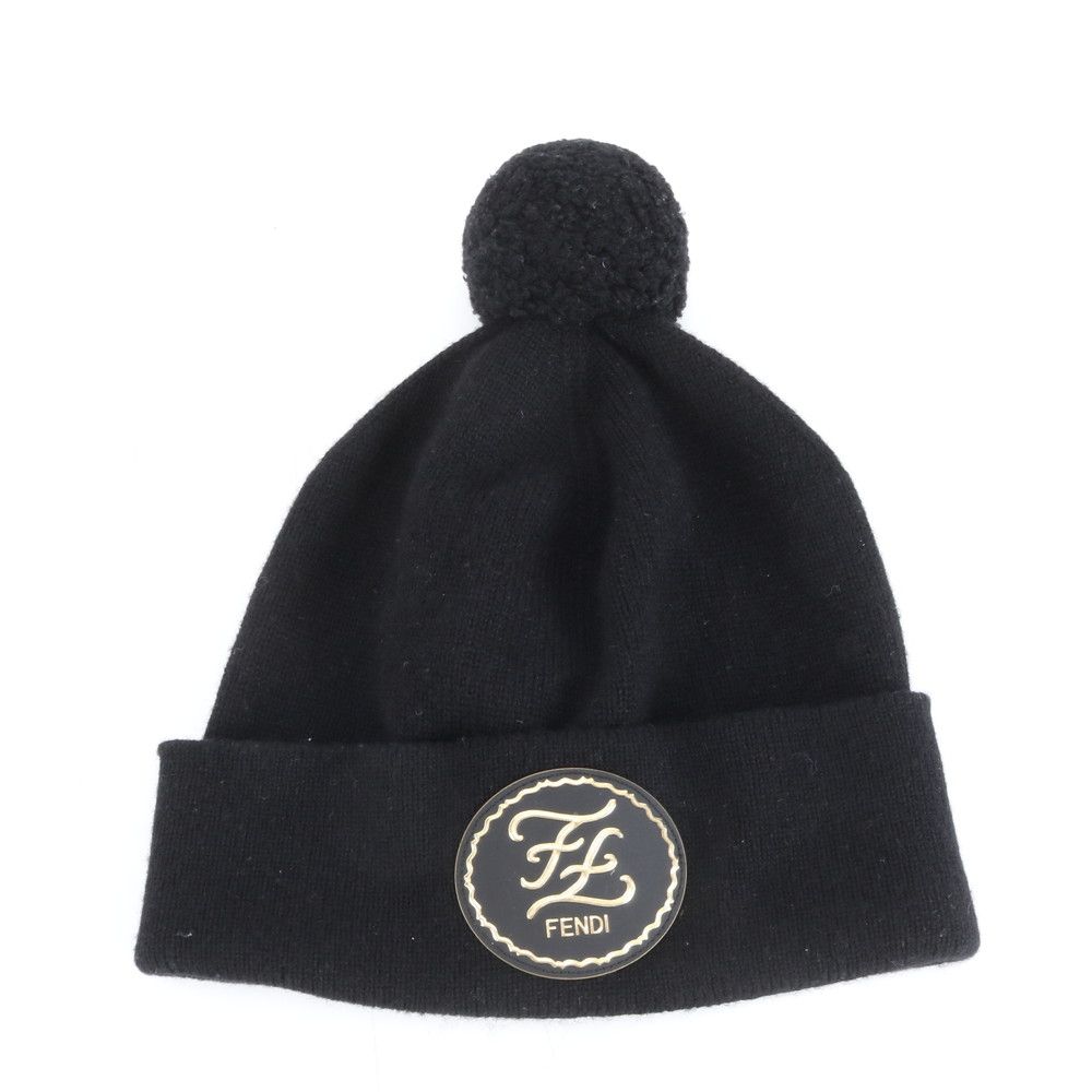 美品 フェンディ FF ロゴ ビーニー ニット帽 ニットキャップ ポンポン