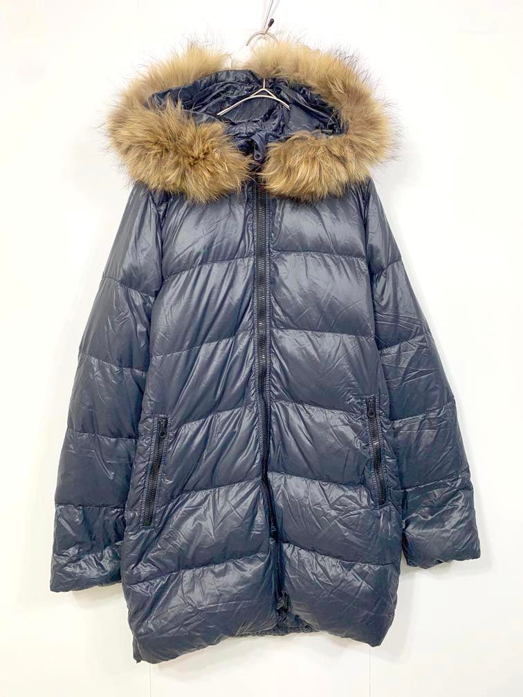 こうび　美品DUVETICA大きいサイズファー付き ネイビーダウン DUVETICA デュベティカ ファー付き ダウン コート size40/紺