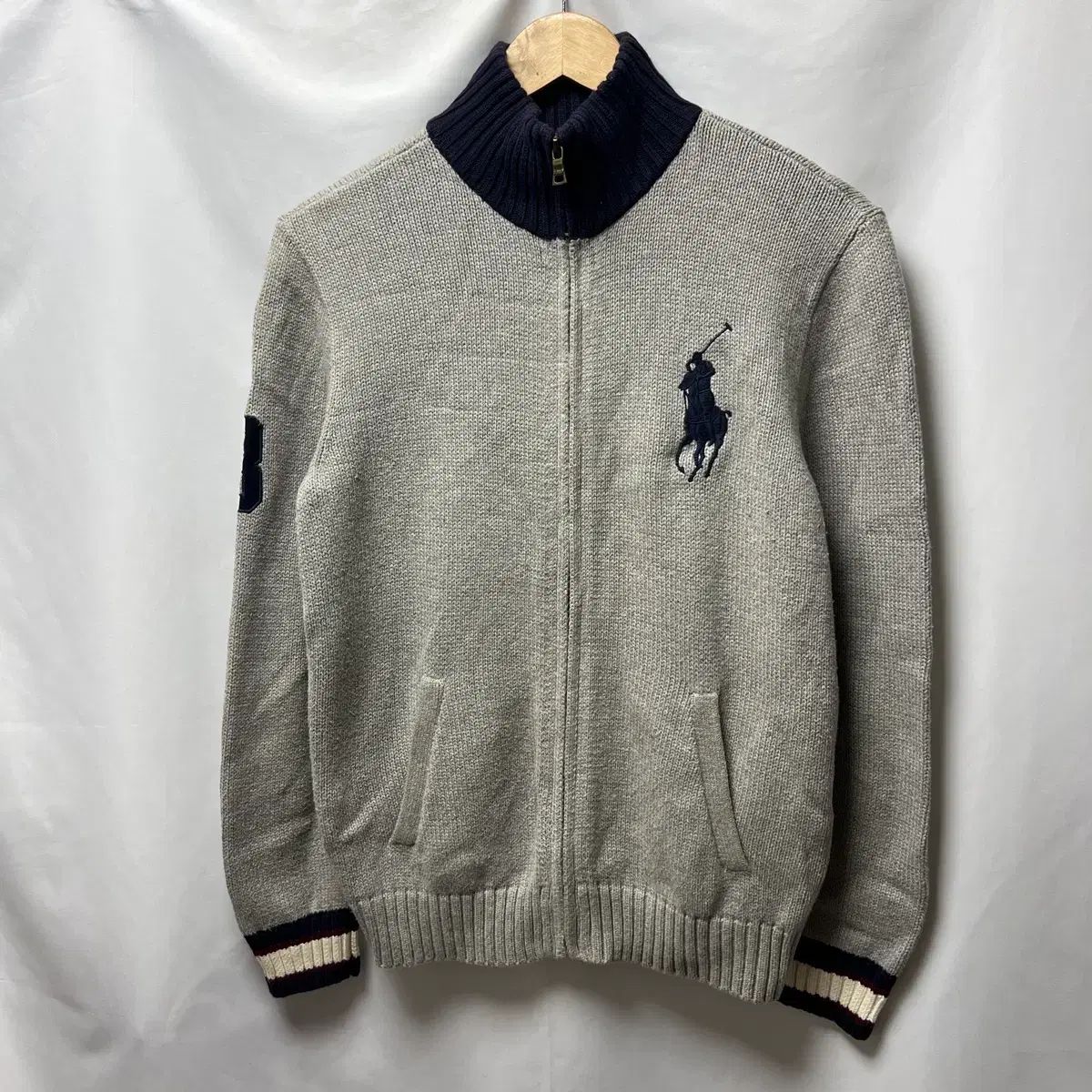 正規品/M ポロ ラルフローレン ビックポニー グレー ニット ジップ