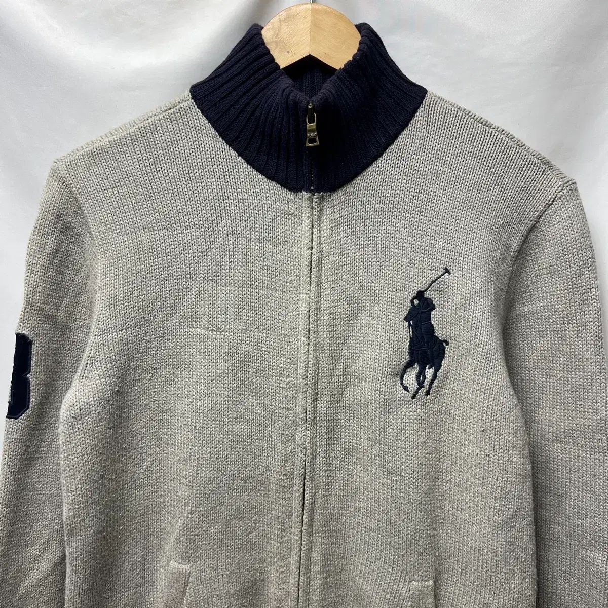 正規品/M ポロ ラルフローレン ビックポニー グレー ニット ジップ