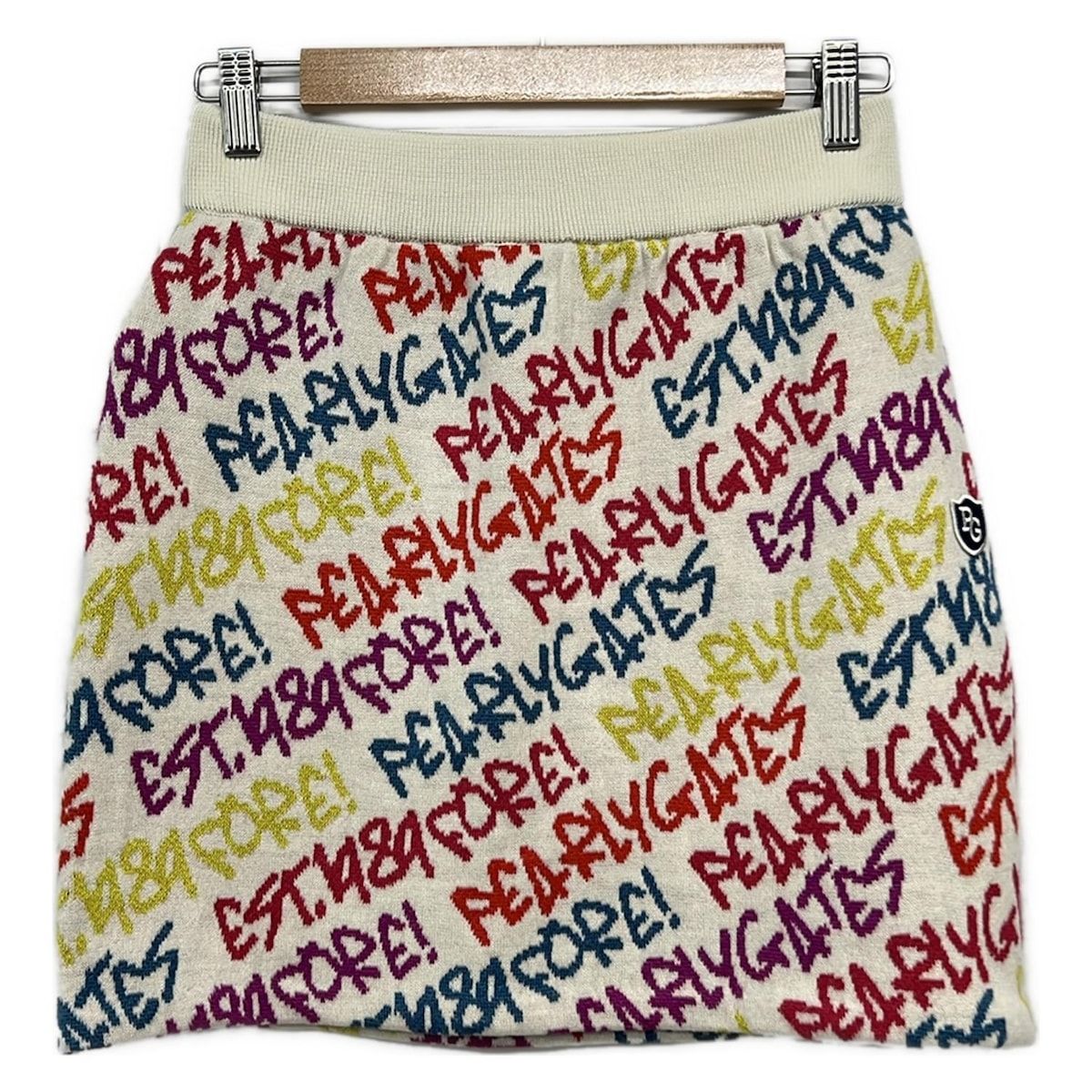 【美品】パーリーゲイツ PEARLY GATES ミニスカート 総ロゴ カラフル PEARLY GATES(パーリーゲイツ) ミニスカート サイズ1 S レディース美品