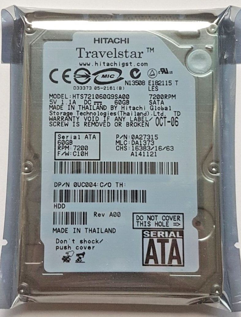 60 GB SATA 日立トラベルスター HTS721060G9SA00 7200RPM 8MB 2.5