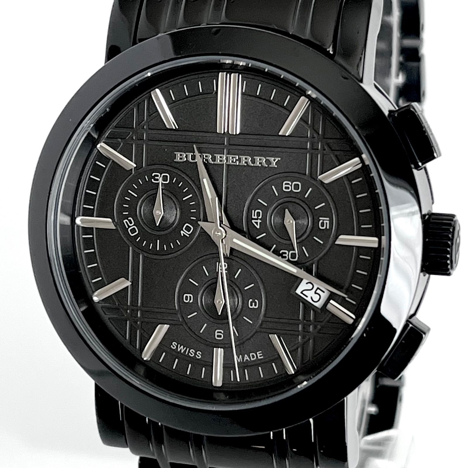 バーバリー BU1373 メンズ 腕時計 磨き済み クロノグラフ 美品