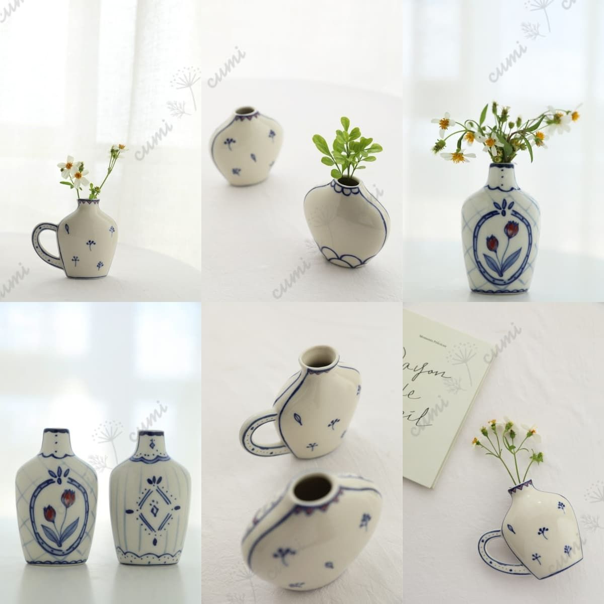 N0406 【1個】柄が選べる リバーシブルな花びん 陶器 花瓶 フラワー