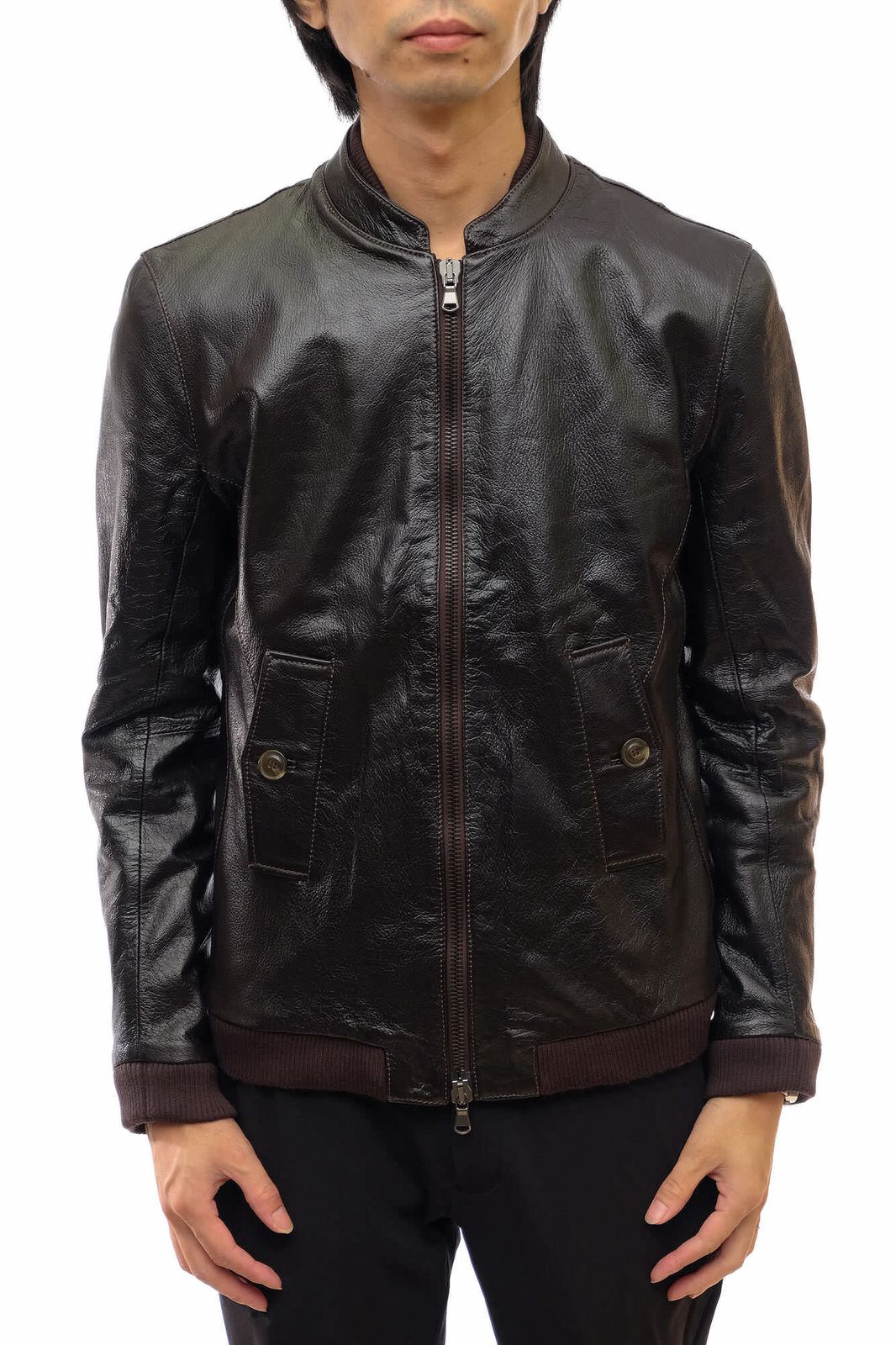 ハバナ＆コー／HAVANA&CO. シングルライダース ジャケット JKT アウター メンズ 男性 男性用 レザー 革 本革 ダークブラウン 茶 ブラウン  T7802 細身 MA-1 ミリタリー リブ メンズ ハバナ＆コー／HAVANA&CO. シングルライダース ジャケット JKT