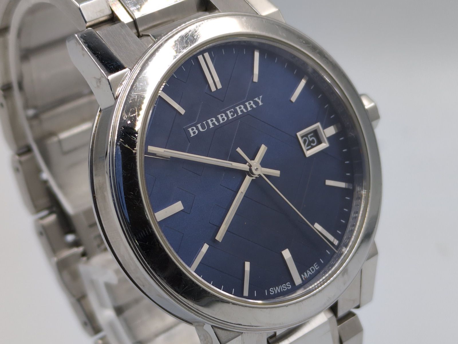 BURBERRY バーバリー ネイビー文字盤 メンズ腕時計 ステンレスブレス