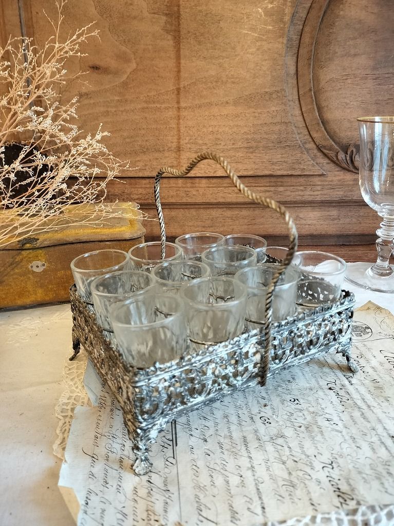 フランスアンティーク ガラスコップ＆収納ケース フランス