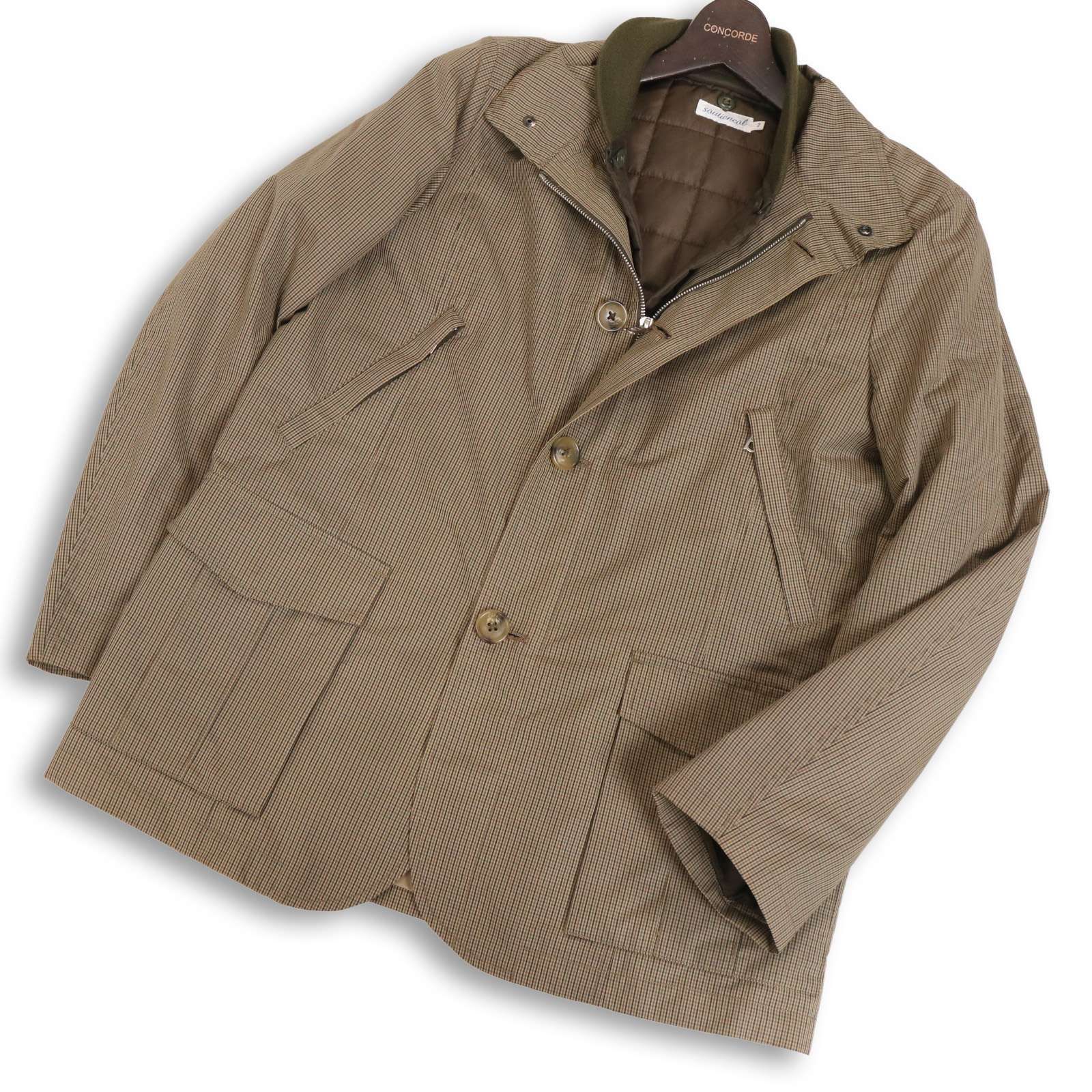 SOUTIENCOL スティアンコル 秋冬 中綿ライナー★ 3way チェック フィールド ジャケット ハーフ コート Sz.2　メンズ 日本製 SOUTIENCOL スティアンコル 秋冬 中綿ライナー☆ 3way チェック