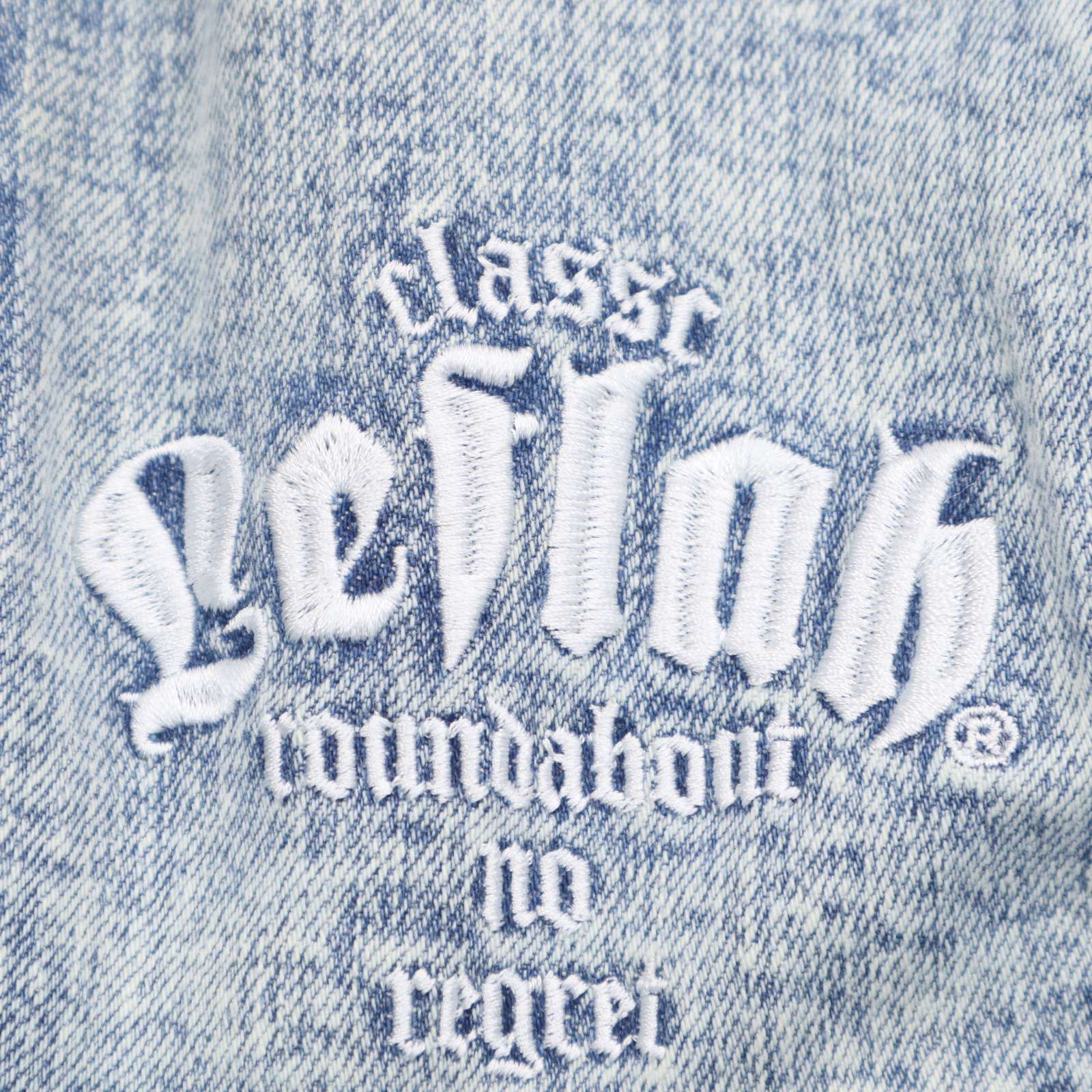 レフラー　ロゴ刺繍　ストレッチ　デニム　セットアップ　サイズＬ LEFLAH レフラー 通年 ロゴ刺繍☆ ブリーチ加工 ストレッチ デニム