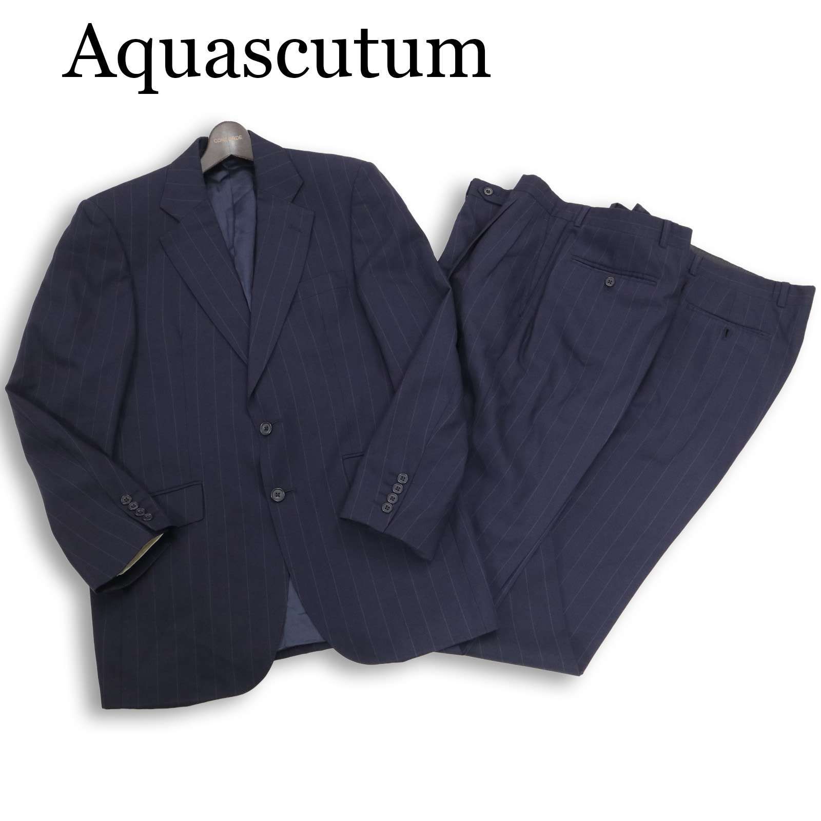 アクアスキュータムパンツスーツ上下9号11号美品 英国製☆ Aquascutum アクアスキュータム 通年 総裏 パンツ2本
