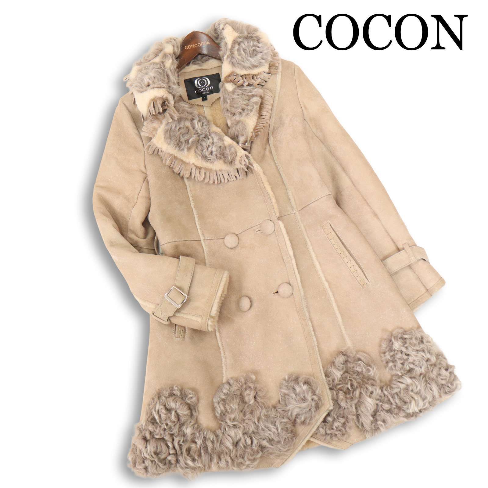 cocon ココン 秋冬 リアルファー♪ ムートン ロング コート Sz.M