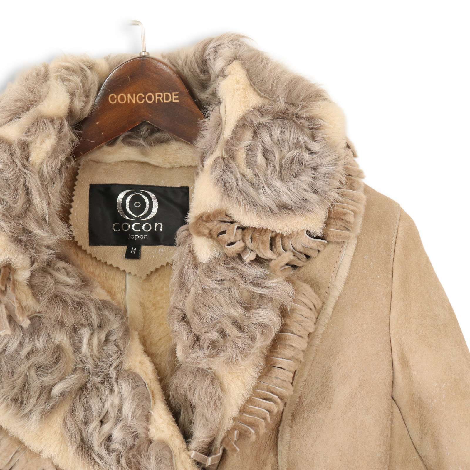 新品未使用☆COCON JAPAN　リアルファー　レザーロングコート　ベルト付 cocon ココン 秋冬 リアルファー♪ ムートン ロング コート Sz.M