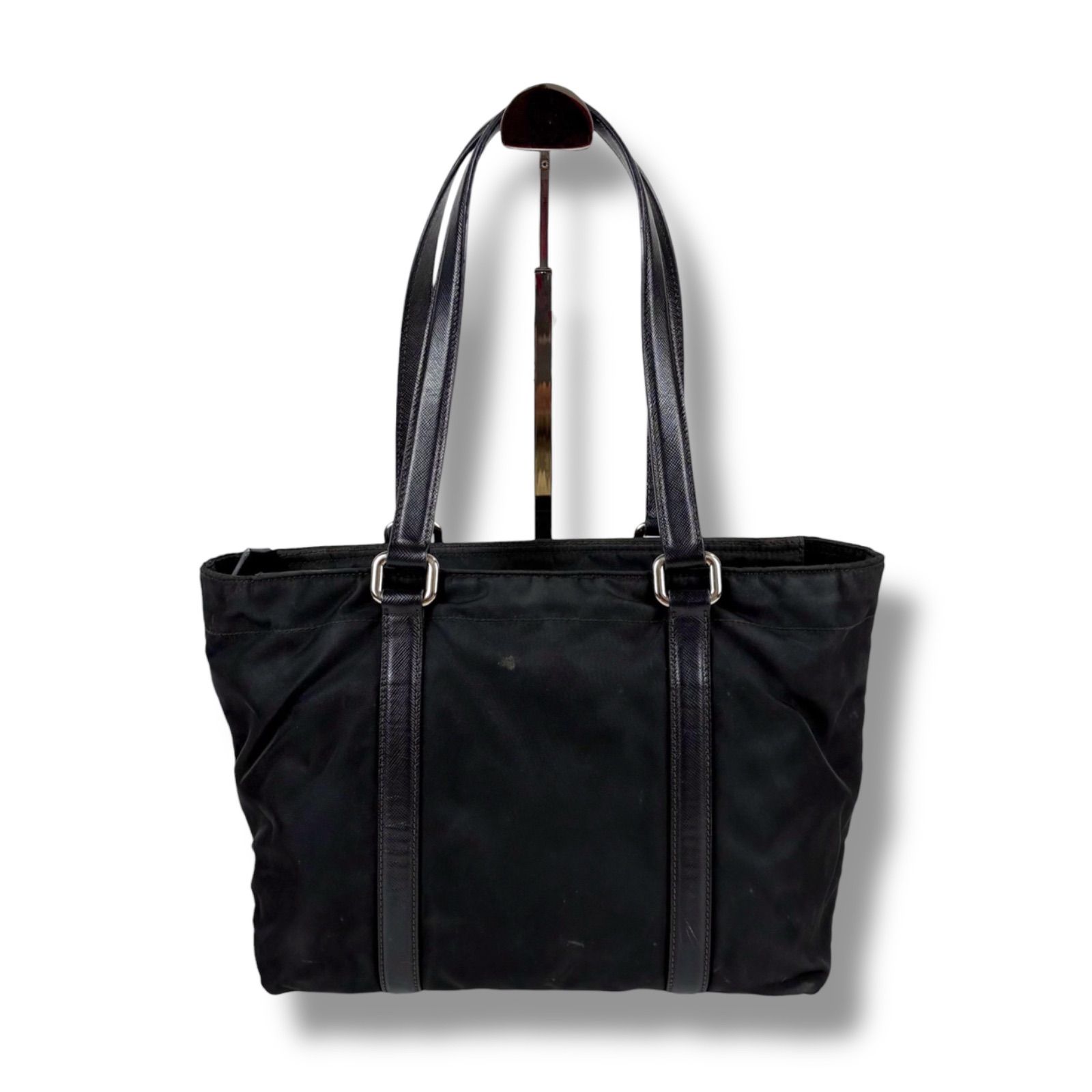 Prada Triangle Logo Mini Tote Bag Tessuto Nylon Black Authentic