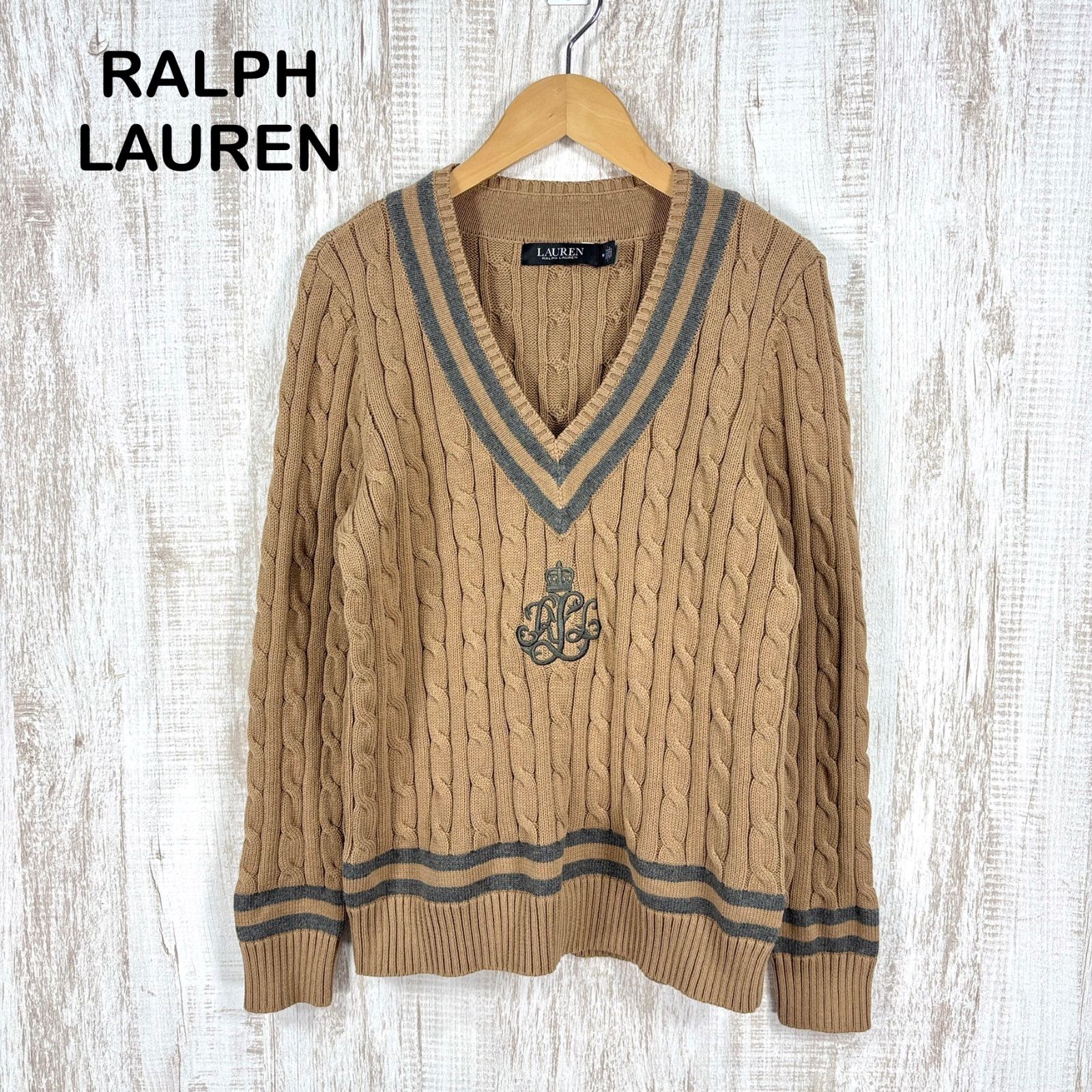 美品 LAUREN RALPH LAUREN ローレンラルフローレン ロゴ刺繍 V