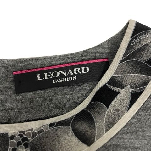 レオナール LEONARD ワンピース 長袖 ひざ丈 クルーネック ライン