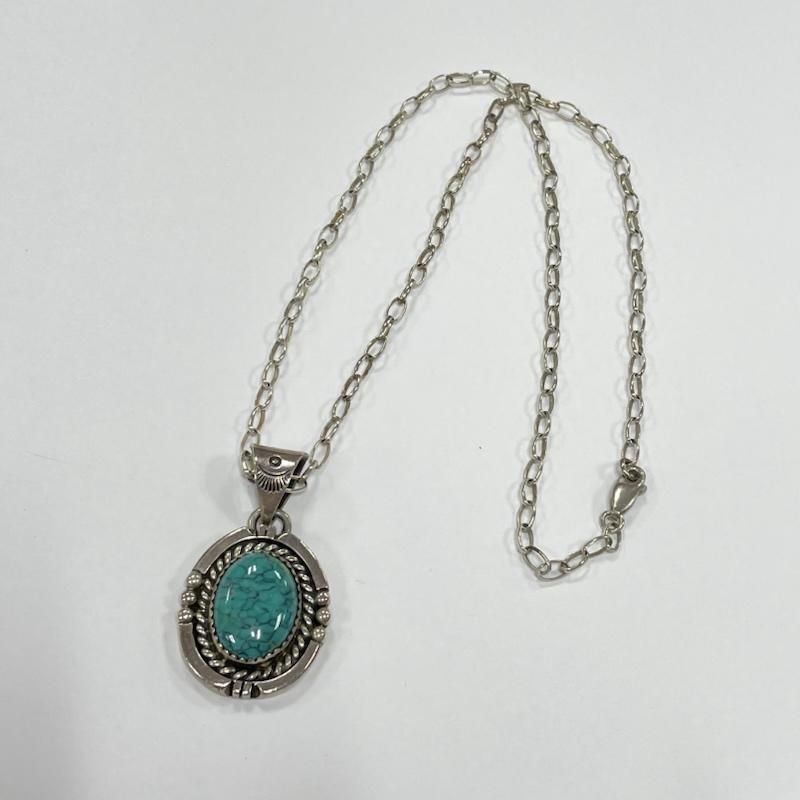 古着 スターリング シルバー ターコイズ ネックレス チェーン