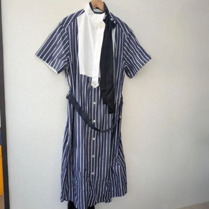 sacai サカイ ドッキング プリーツ ワンピース ブラック × ネイビー