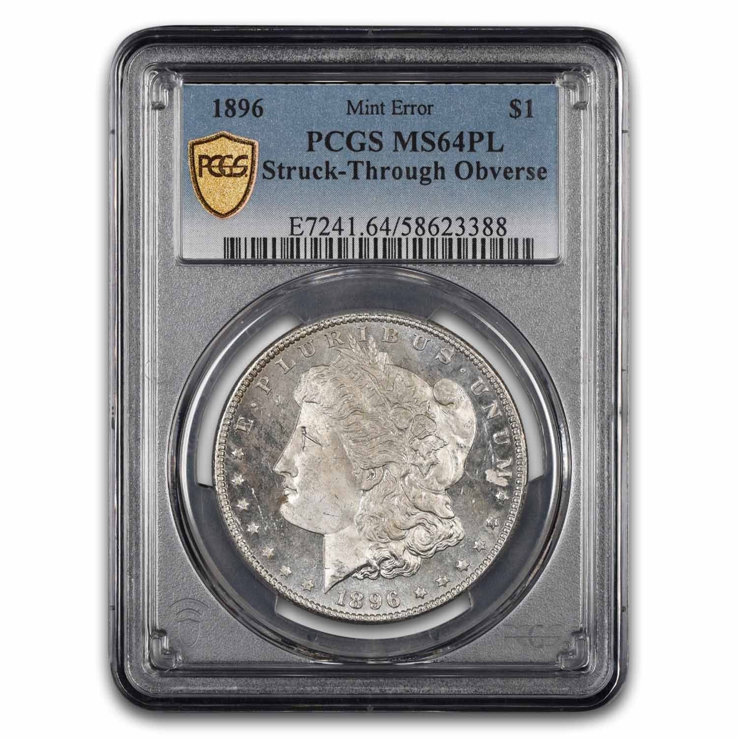1896年モルガン・ダラー MS-64 PCGS（PL、ミントエラー打刻済み