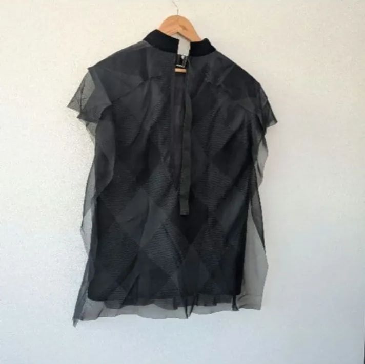 sacai バッファローチェック チュールレイヤード ブラウス 22SS バック