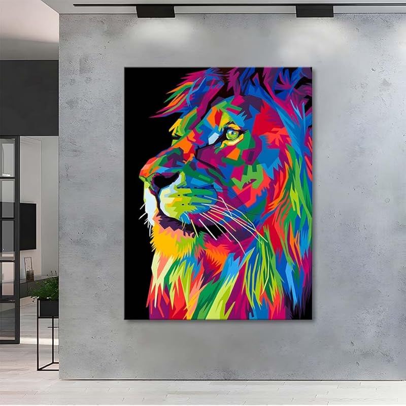 新品】 アートパネル ライオン 動物 W50cm H70cm アートフレーム 絵画