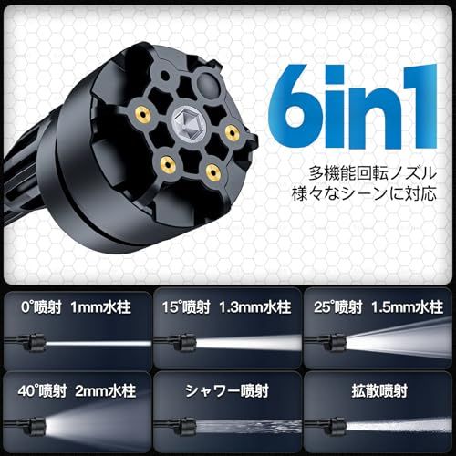 高圧洗浄機 コードレス 充電式 洗車 高圧8MPa 3段階水圧モード 6in1