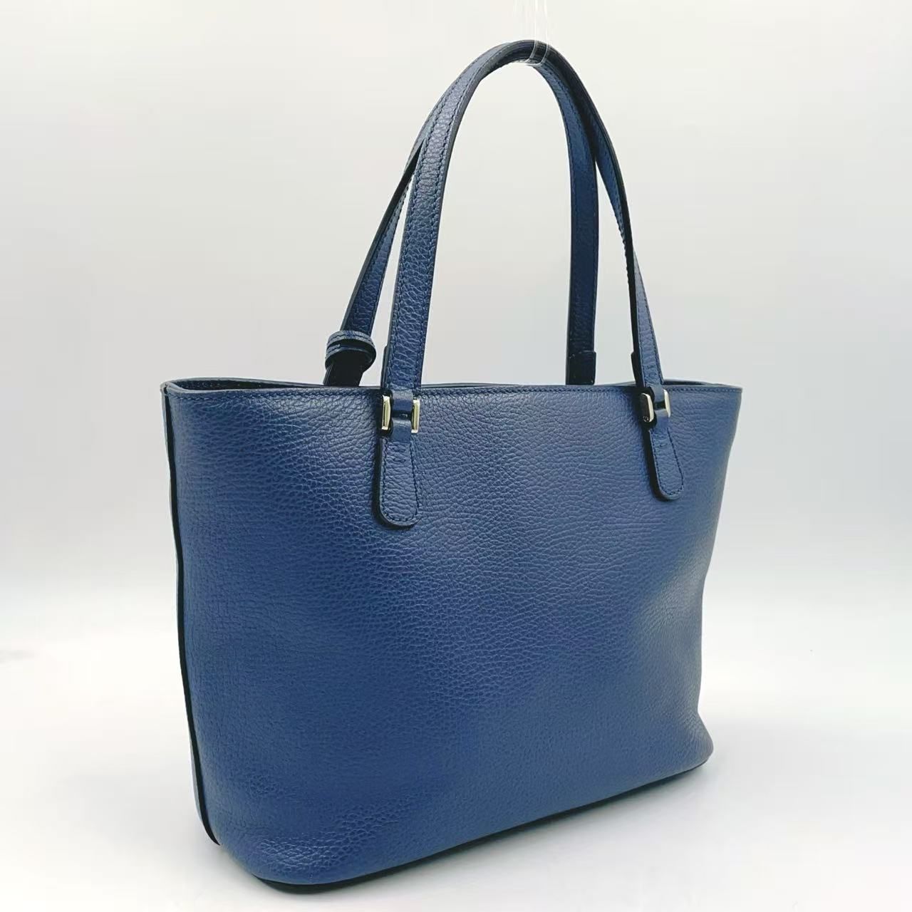 GUCCI インターロッキングG レザー ネイビー トートバッグ ゴールド