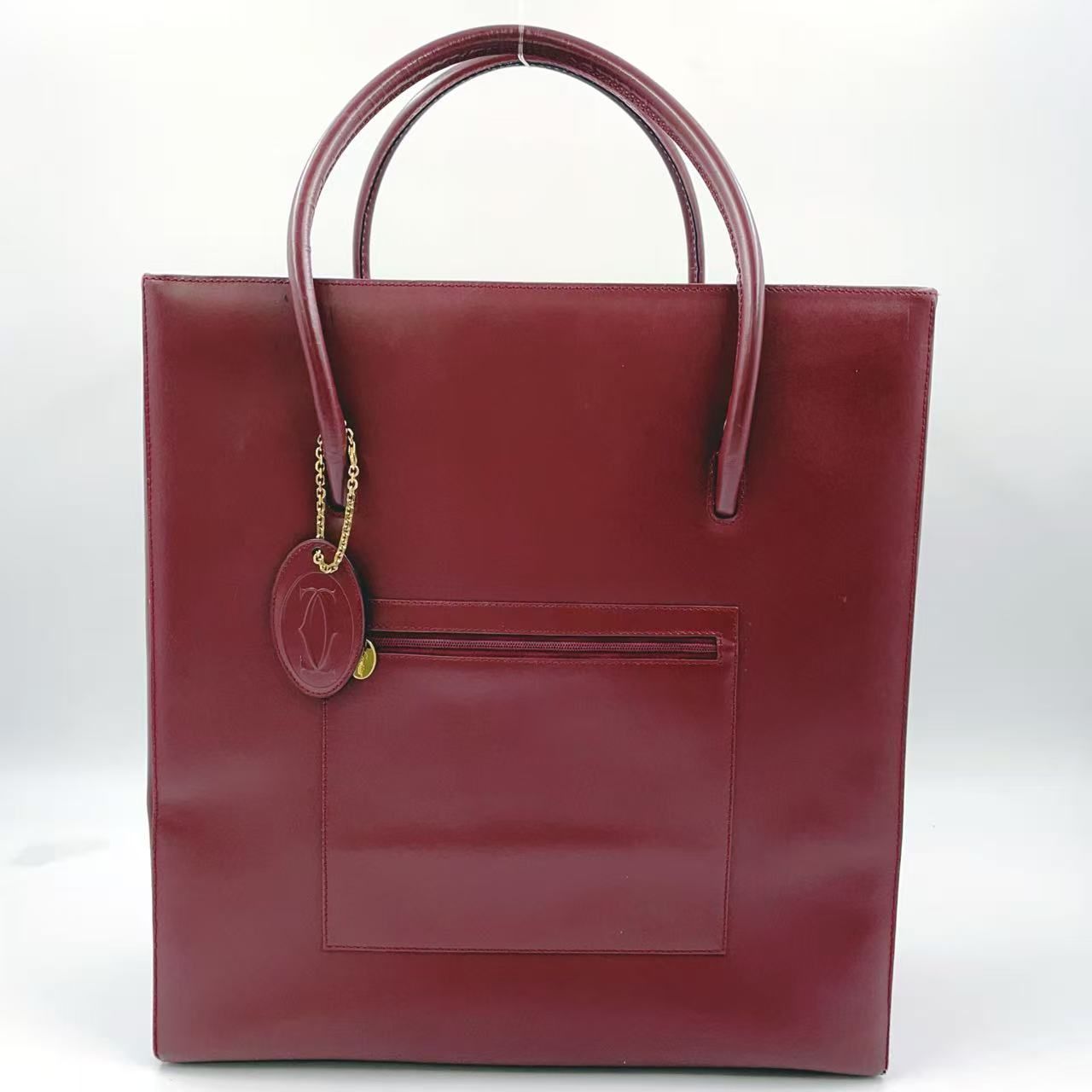 Cartier マストライン レザー レザー ボルドー トートバッグ ゴールド